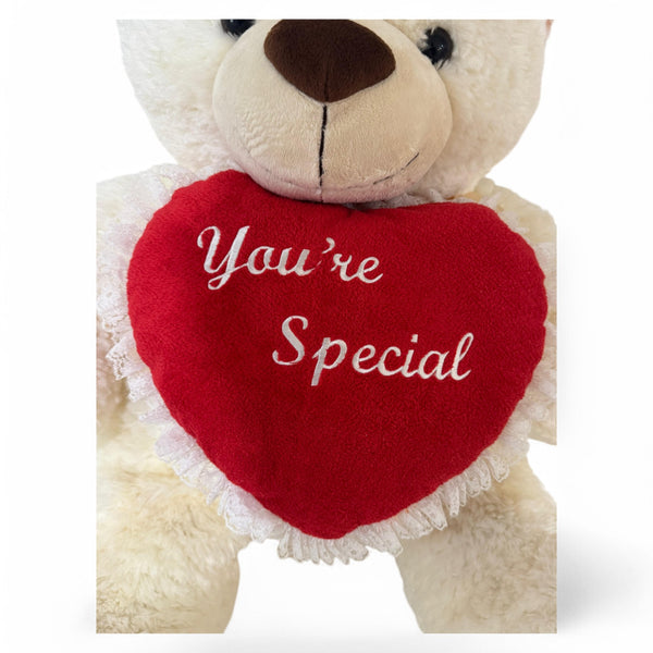 Fluffy Cream Teddy with "Your Special" Love Heart Cushion (55cm)