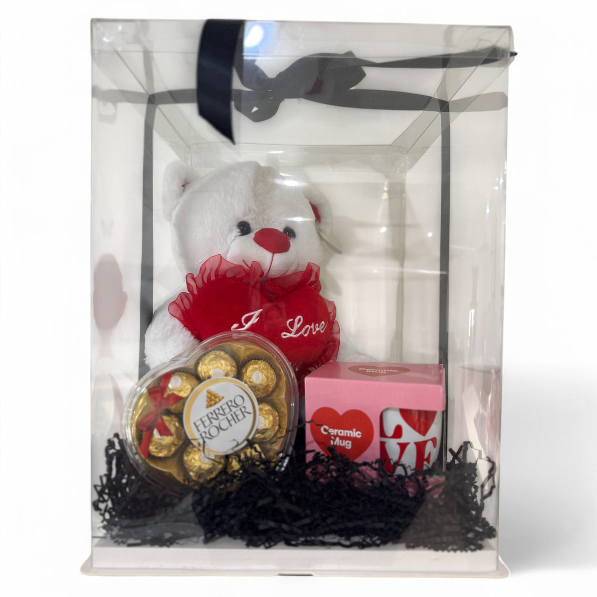 Boxed Bear with Ferrero Chocolates and Valentines Mug