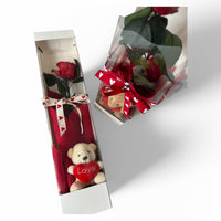 Single RED Rose Carry Box with Love Bear (51cmH)