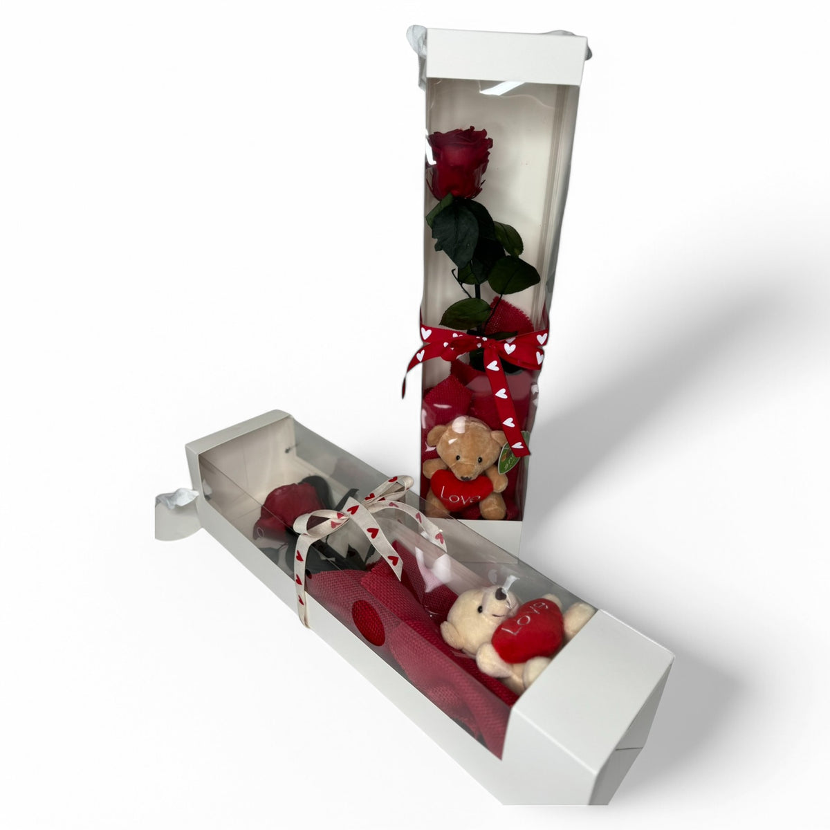 Single RED Rose Carry Box with Love Bear (51cmH)