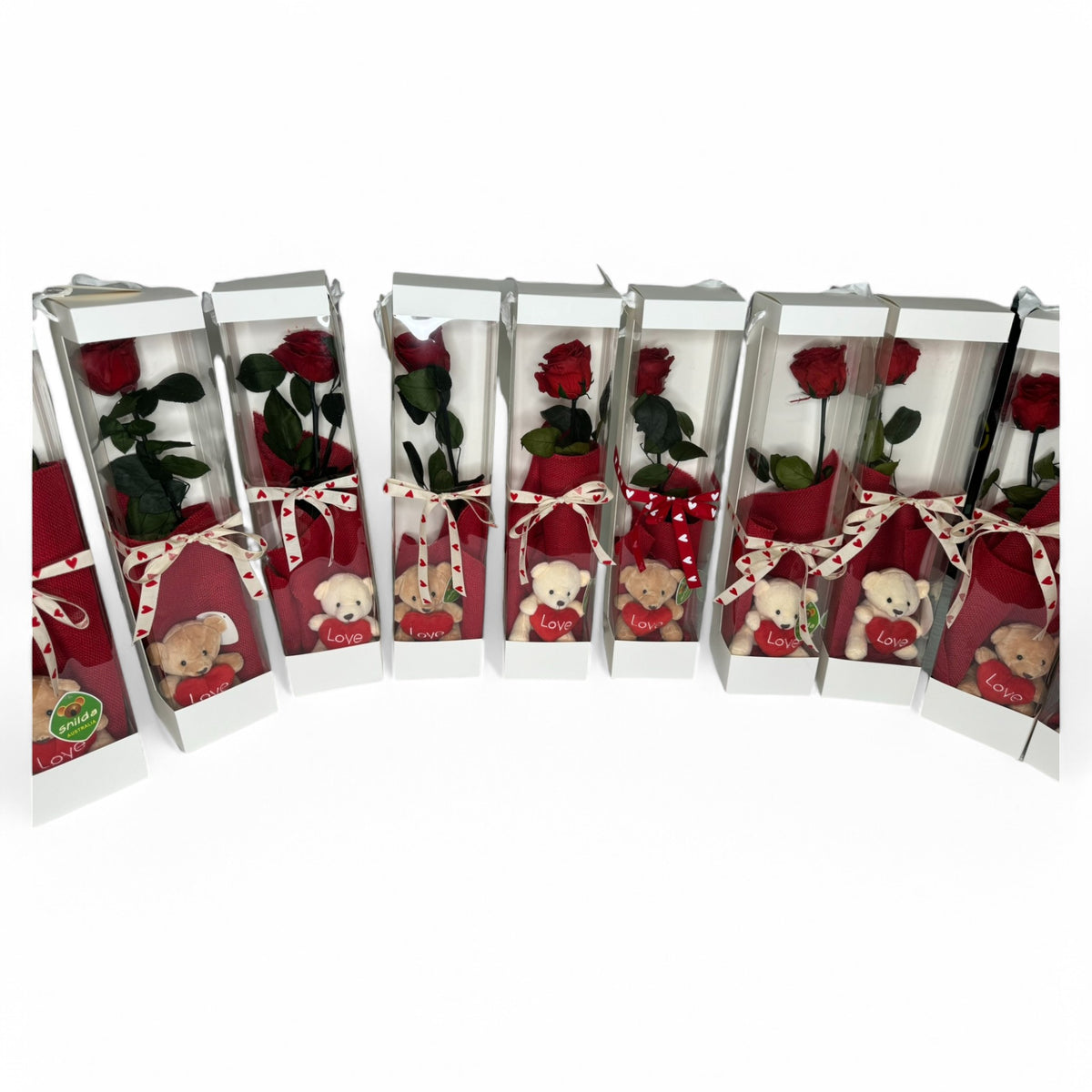 Single RED Rose Carry Box with Love Bear (51cmH)