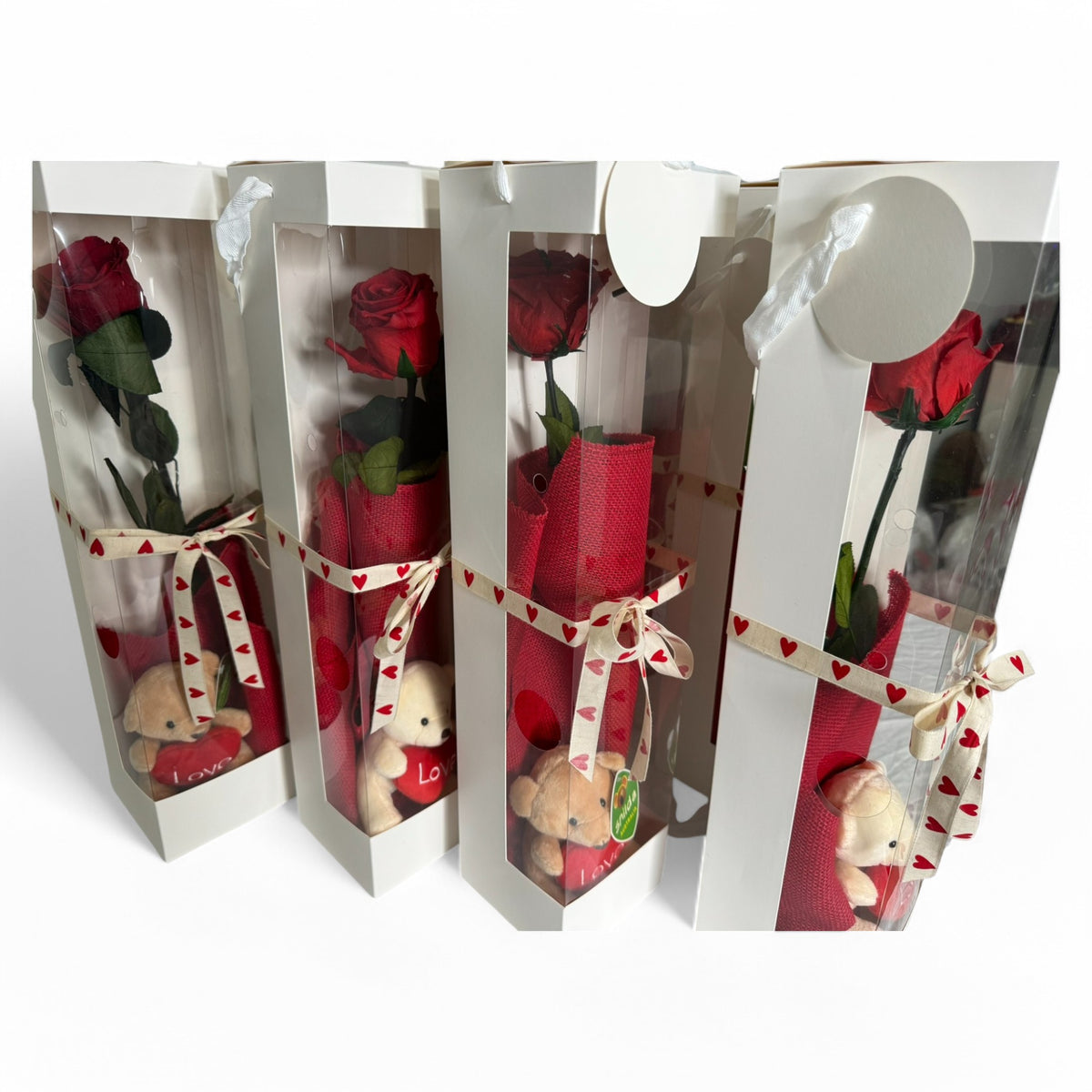 Single RED Rose Carry Box with Love Bear (51cmH)