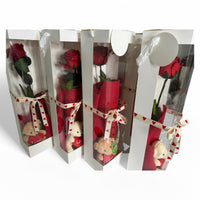 Single RED Rose Carry Box with Love Bear (51cmH)